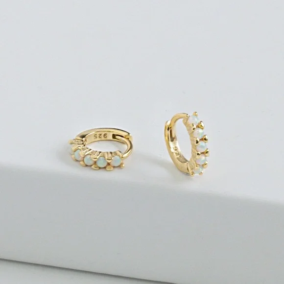 Dainty White Opal Huggie Earrings - Picture 5 of 6